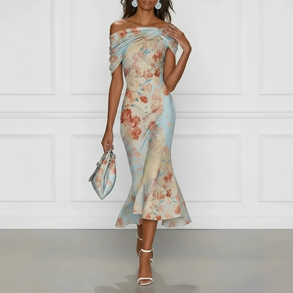 ZARA Summer Fashion Casual Off Shoulder Cinched Waist Maxi Dress